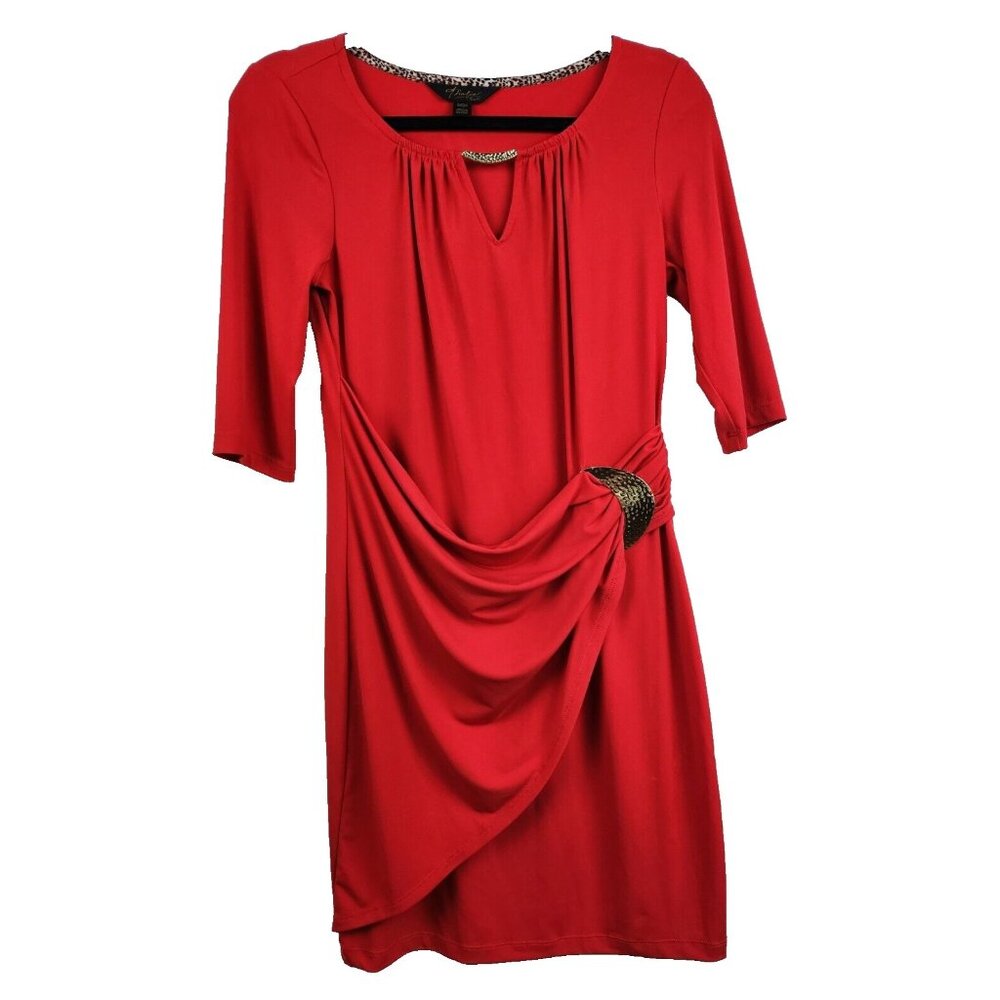 Thalia Sodi Womens Faux Wrap Buckle Mini Dress Small Red Stretch‎ 3/4 Sleeve